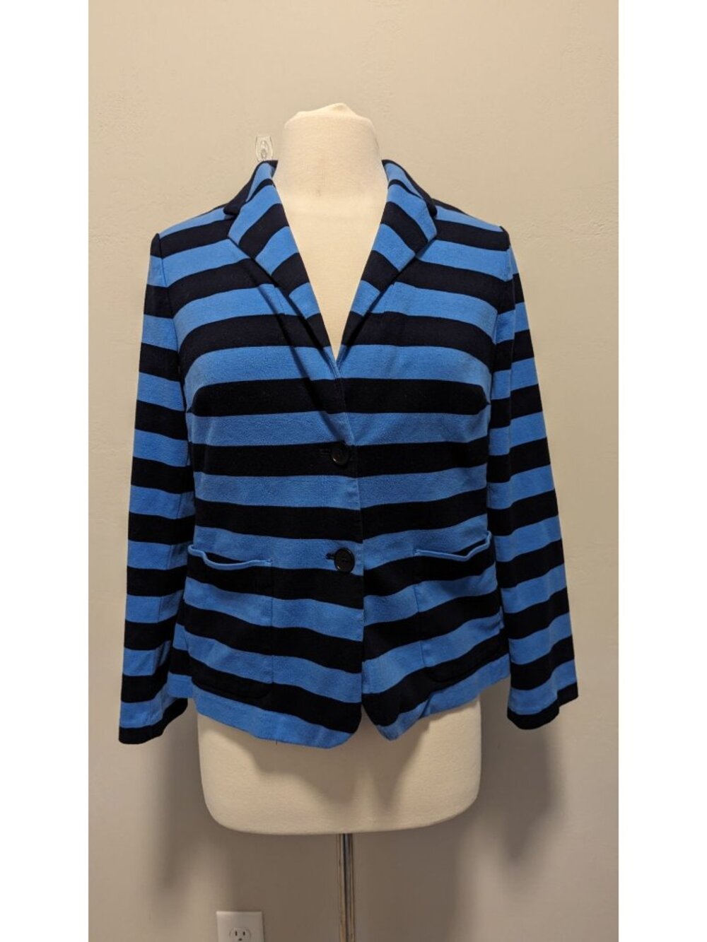 Talbots Womens Petite Striped Blazer Button-Front Long Sleeves Size LP